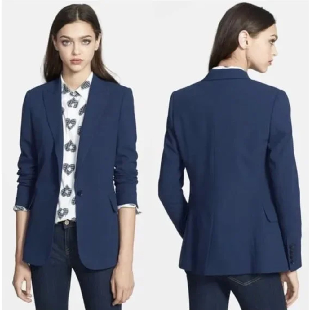 Equipment Anais Blazer Wool Blend Single Button Suit Jacket, Navy Blue - Picture 16 of 16